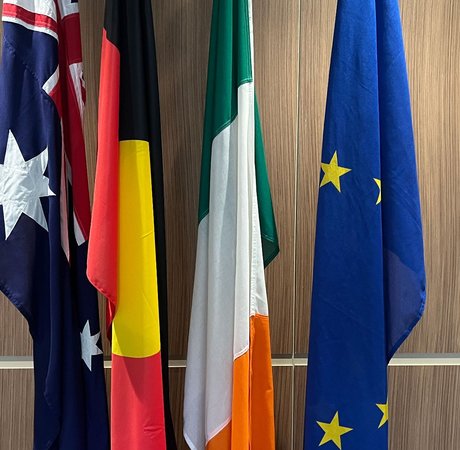 Irish, EU, and Australian national flags