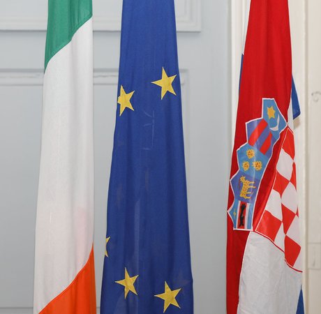 Irish, EU and Croatian national flags