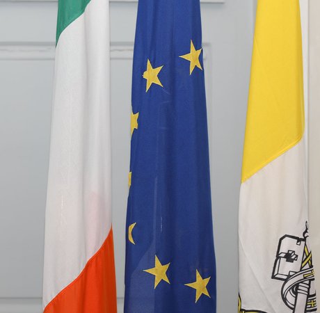 Irish, EU and Holy See national flags