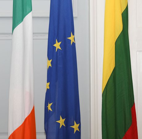 Irish, EU and Lithuanian national flags