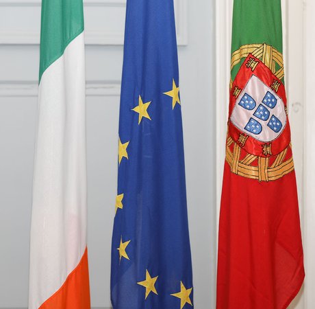 Irish, EU and Portuguese national flags
