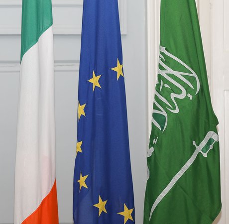 Irish, EU, and Saudi Arabia national flags