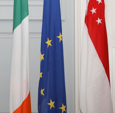 Irish, EU, and Singapore's national flags