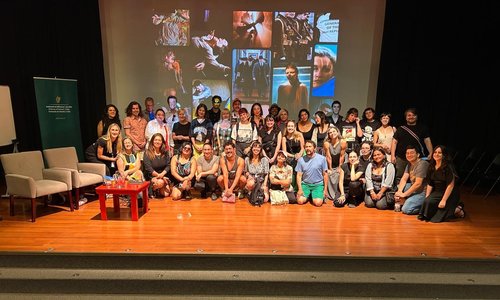 Students on a stage