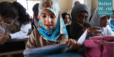 A child at school in Yemen.